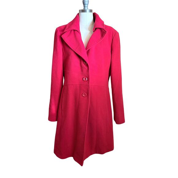 Worthington Red Wool Blend Coat Women’s Medium Long Winter Peacoat Classic Fit - Picture 1 of 8